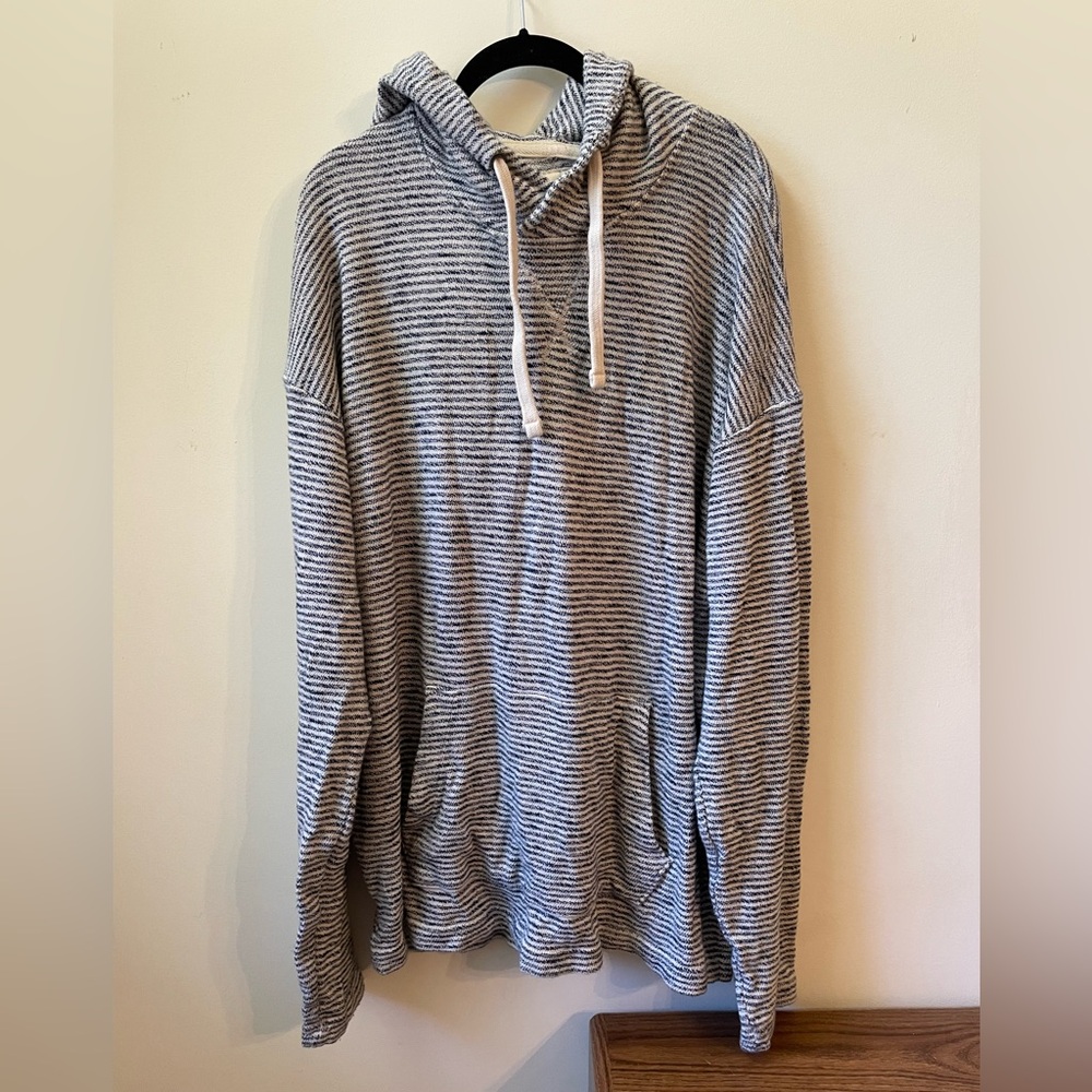 American Eagle: Navy Blue and White Striped Hoodie